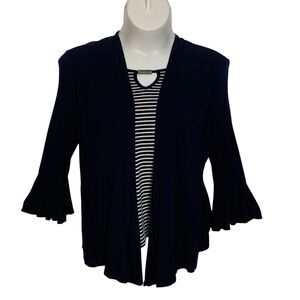 BELAH & CODEY Cardigan Tank Combo Womens Size Large Navy Blue White Bell Sleeve